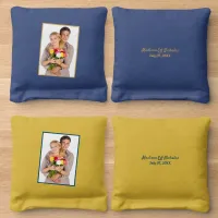 Wedding Couple Add Photo Special Date Blue Yellow Cornhole Bags