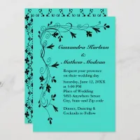 Black Floral Vines Turquoise or Color Choice Wed Invitation