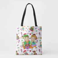 Festive  Elves and Christmas Candy Whimsical Tote Bag