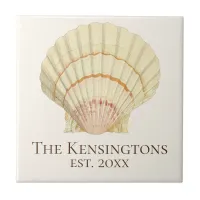 Vintage Nautical Scallop Seashell Family Name Ceramic Tile