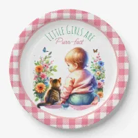 Little Girl and Kitten | Watercolor Baby Shower Paper Plates