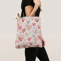 Pink Heart Doodles Pattern Valentine's Day Tote Bag