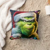 The Grinch prepares for a festive heist at night Throw Pillow