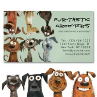 Watercolor Funny Dog Groomers Boutique Blue Business Card Magnet