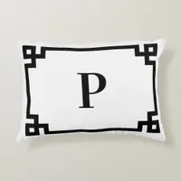 Black Greek Key Border Monogram Accent Pillow