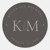 Chic Neutrals Wedding Initials Charcoal ID1020 Classic Round Sticker