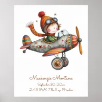 Baby Stats Child Flying Plane Nursery Artwork Poster