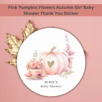 Blush Pink Pumpkin Floral Gold Heart  Classic Round Sticker