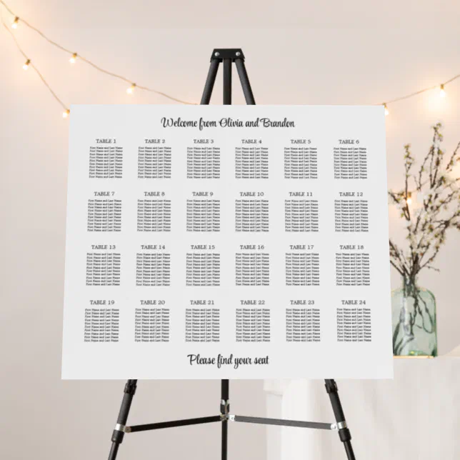 Stylish 24 Table Wedding Seating Chart Foam Board