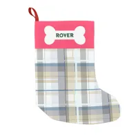 Add Your Pet's Name Festive Plaid Custom Dog Small Christmas Stocking