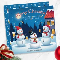 Snowmen With Drinks Frosty Cheer Merry Christmas Holiday Card