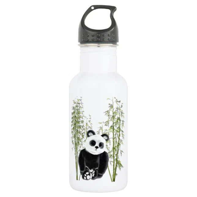 Cute Panda Sitting In Bamboo Water Bottle