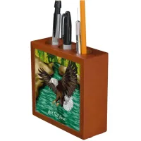 Eagle Flying over River and Mountains Personalized Desk Organizer