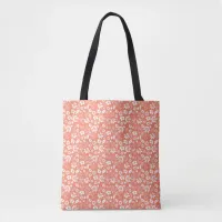 Girly Peach Coral Tropical Flowers Pattern Tote Bag