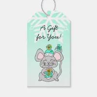 Merry Christmas Happy New Year Mouse with Gift Gift Tags