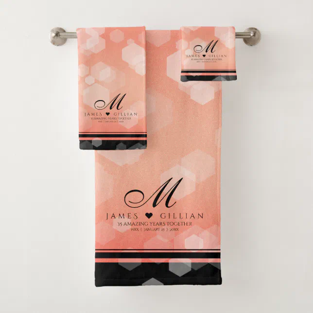 Elegant 35th Coral Wedding Anniversary Bath Towel Set