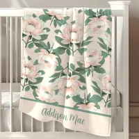 Blush Pink Peonies Floral Personalized Baby Girl Baby Blanket