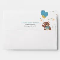 Cute Teddy Bear and Blue Balloons Baby Boy Shower Envelope