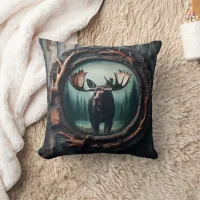 Majestic Moose Portrait in Rustic Frame Throw Pillow