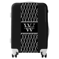 Abstract Black White Wave Pattern Monogram Name Luggage