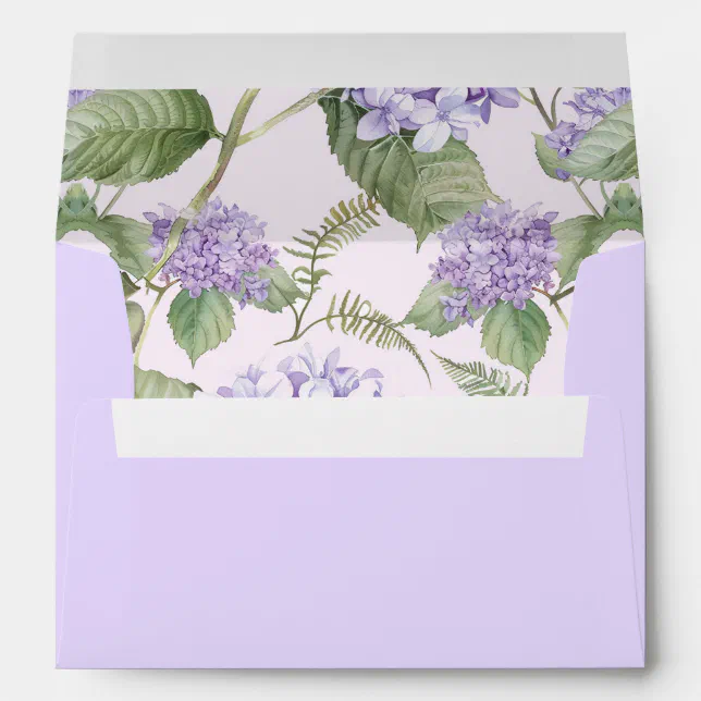 Watercolor Lavender Hydrangea Flowers Wedding Envelope