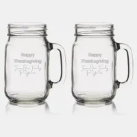 Happy Thanksgiving from our Family to Yours etched Mason Jar W/ Handle