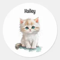 Cute Watercolor Kitten with Blue Eyes Classic Round Sticker