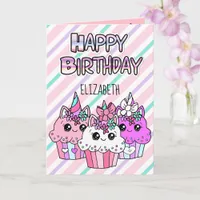 Cute Whimsical Cupcakes Girl's Birthday Card