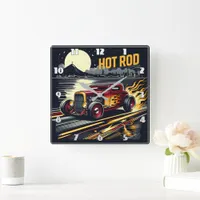 Classic hot rod cruising under the moonlit sky square wall clock