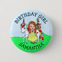 Birthday Girl Personalize Button Princess Unicorn