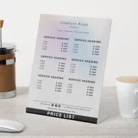 Modern Minimalist Holographic Silver Price List Pedestal Sign