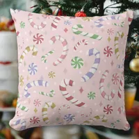 Colorful Candy Canes Pattern Christmas Throw Pillow