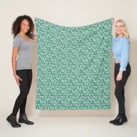 Verdant Green White Abstract Swirly Pattern Fleece Blanket