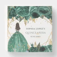 Emerald Green Gold Floral Princess Quinceanera    Wooden Box Sign