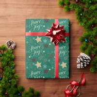 Elegant Emerald Green Peace & Joy Christmas Wrapping Paper