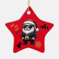 Ho Ho Ho Merry Christmas Gangster on Red | Ceramic Ornament