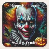 Spooky Scary Clown Halloween Party Personalized Square Paper Coaster