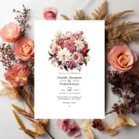 Pastel Pink and Cedar Brown Floral Summer Wedding Invitation