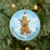 Baby's First Christmas Cowboy and Teddy Bear Ceramic Ornament