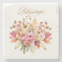 Blessings Falll Floral Stone Coaster