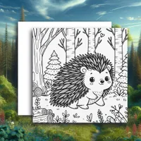 Cute Porcupine in the Woods | Coloring Page Card