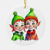 Vintage Christmas Elf  Personalized Ceramic Ornament