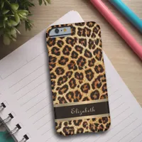 Exotic Faux Leopard Print Brown Gold Stripes Name  iPhone X Case