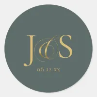 Simple Elegance Wedding Initials Green ID1022 Classic Round Sticker