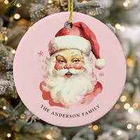 Pink Vintage Watercolor Santa Claus Christmas Ceramic Ornament