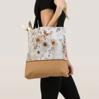 Cozy Autumn Floral Botanical with Color Block Tote Bag