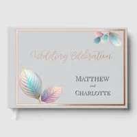 Ethereal Beauty Soft Tone Whimsical Pastel Leaves Foil Guest Book