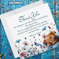 Baby Shower Water Color Wildflower Bear Thank You