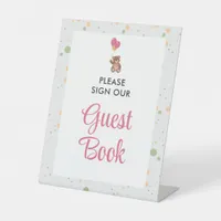 Cute Soft Pink Girl Baby Shower Guestbook Table Pedestal Sign