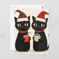 Adorable Christmas Black Cats Postcard